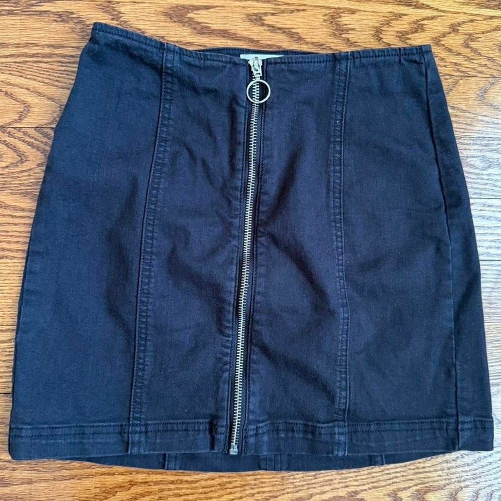 PacSun Black O-Ring Zip Front Denim Mini Skirt Indie Sleaze Biker Grunge 24